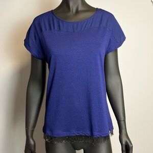 Chico’s / Royal blue cotton modal blouse with beaded strings